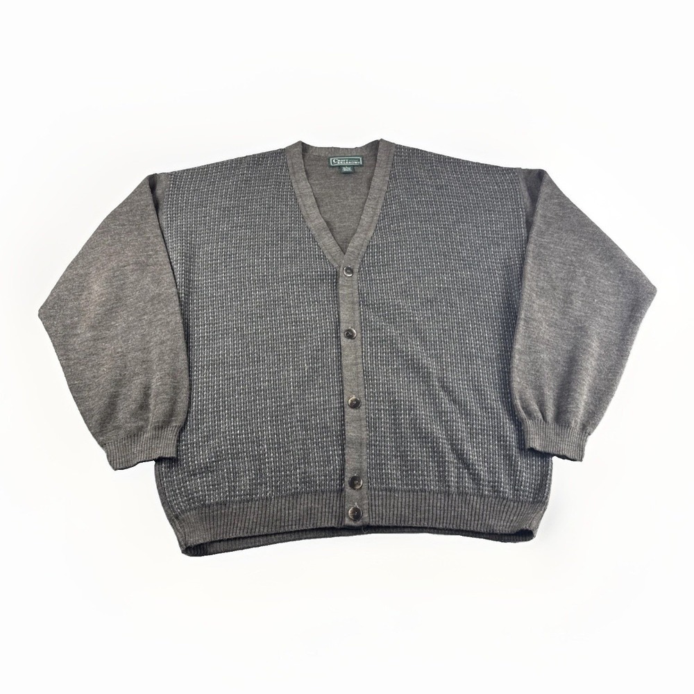 Vintage Croft Barrow Cardigan Sweater Mens L Brown Made in Italy Wool Blend Top